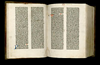 Image of the Gutenberg Bible open to pages 012 verso and 013 recto.